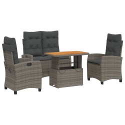 Ensemble à manger jardin 4pcs et coussins Gris Résine tressée 636285636285
