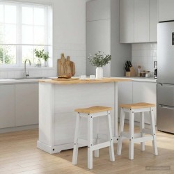 Ensemble Cuisine Îlot 3 pcs Blanc et Cire de Miel Pin massif 636289636289