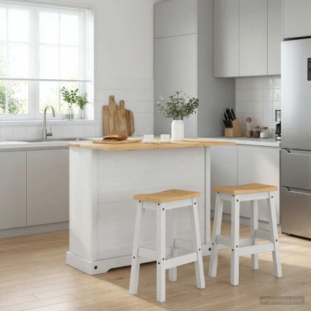 Ensemble Cuisine Îlot 3 pcs Blanc et Cire de Miel Pin massif 636289636289