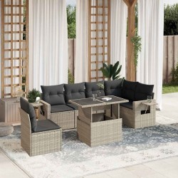 Salon de jardin avec coussins 7 pcs gris clair résine tressée 636291636291