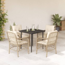 Ensemble à manger de jardin avec coussins 5pcs Beige poly rotin 636297636297