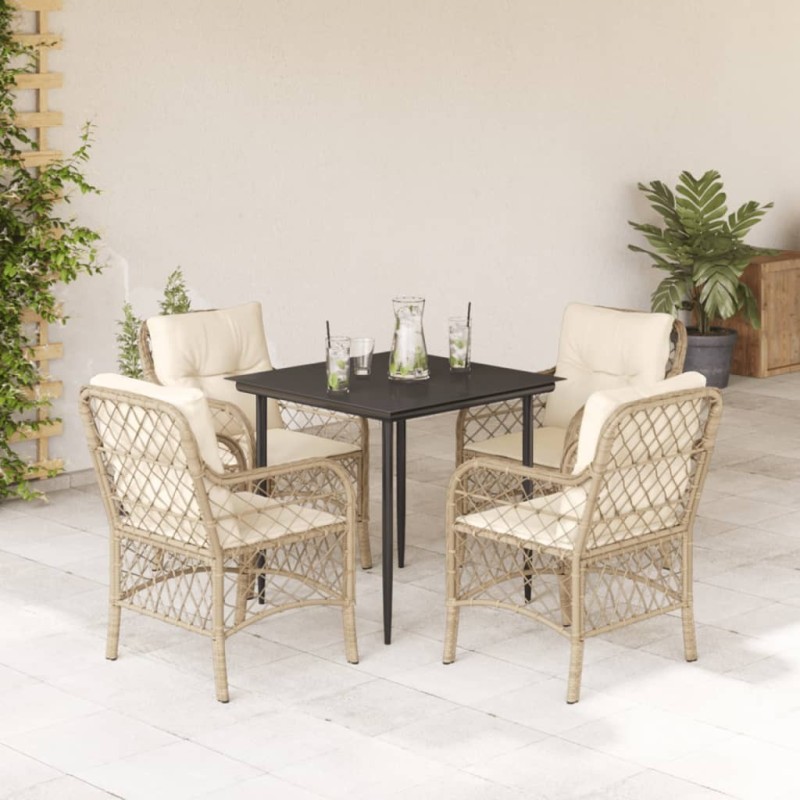 Ensemble à manger de jardin avec coussins 5pcs Beige poly rotin 636297636297