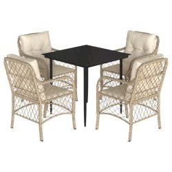 Ensemble à manger de jardin avec coussins 5pcs Beige poly rotin 636297636297