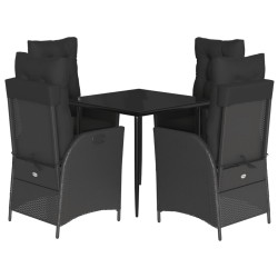 Ensemble à manger de jardin coussins 5pcs Noir Résine tressée 636299636299