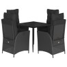 Ensemble à manger de jardin coussins 5pcs Noir Résine tressée 636299636299