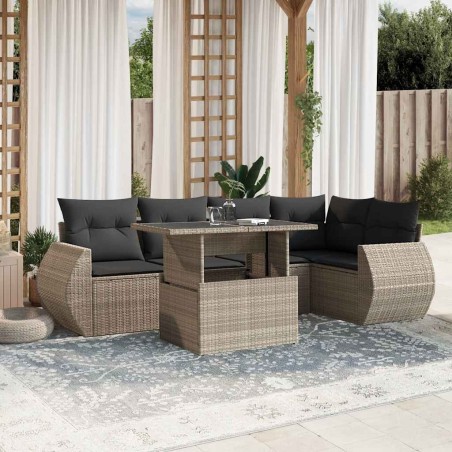 Salon de jardin avec coussins 7 pcs gris clair résine tressée 636300636300