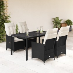 Ensemble à manger de jardin coussins 5pcs Noir Résine tressée 636304636304