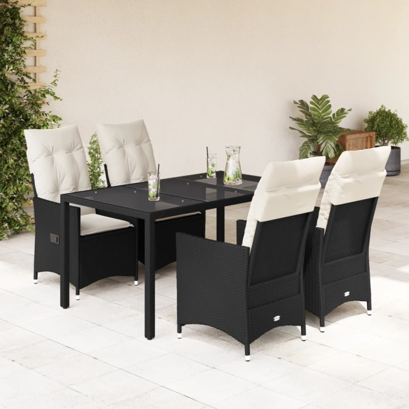 Ensemble à manger de jardin coussins 5pcs Noir Résine tressée 636304636304