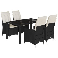Ensemble à manger de jardin coussins 5pcs Noir Résine tressée 636304636304