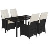 Ensemble à manger de jardin coussins 5pcs Noir Résine tressée 636304636304