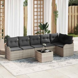 Ensemble de canapé de jardin avec coussin 7 pcs Gris Poly rotin 636324636324
