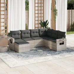 Salon de jardin avec coussins 7 pcs gris clair résine tressée 636335636335