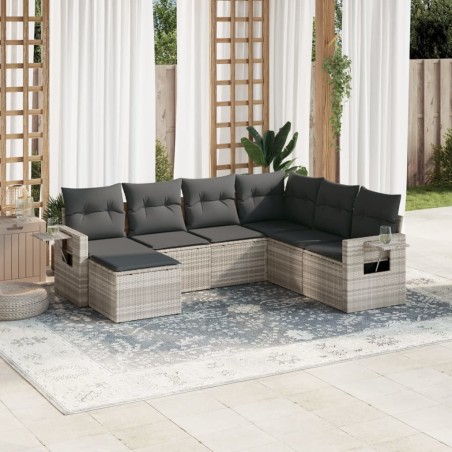 Salon de jardin avec coussins 7 pcs gris clair résine tressée 636335636335
