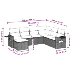 Salon de jardin avec coussins 7 pcs gris clair résine tressée 636335636335