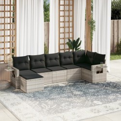 Salon de jardin avec coussins 7 pcs gris clair résine tressée 636336636336