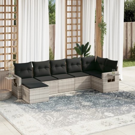 Salon de jardin avec coussins 7 pcs gris clair résine tressée 636336636336