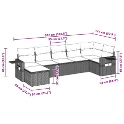 Salon de jardin avec coussins 7 pcs gris clair résine tressée 636336636336