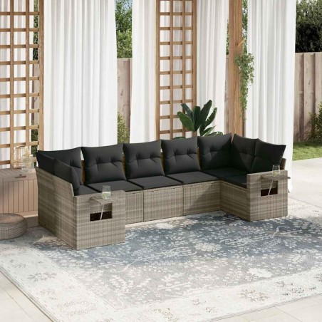 Salon de jardin avec coussins 7 pcs gris clair résine tressée 636349636349