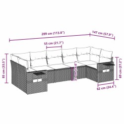Salon de jardin avec coussins 7 pcs gris clair résine tressée 636349636349