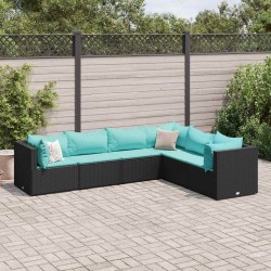 Salon de jardin 6 pcs avec coussins Noir Résine tressée 636355636355