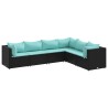 Salon de jardin 6 pcs avec coussins Noir Résine tressée 636355636355