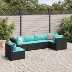 Salon de jardin 6 pcs avec coussins Noir Résine tressée 636358636358