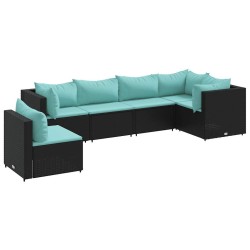 Salon de jardin 6 pcs avec coussins Noir Résine tressée 636358636358