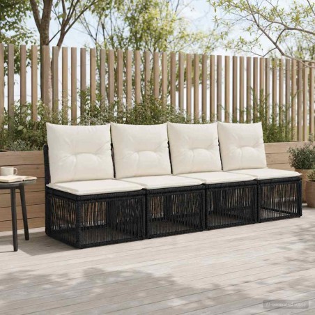 Canapé 4 places 4 pcs 4-Nombre de places Noir polyrotin 636364636364