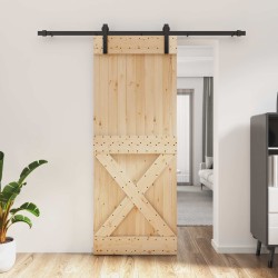 Porte coulissante Naturel et noir 80 x 210 cm 636378636378