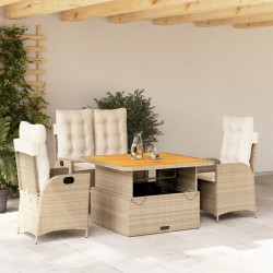 Ensemble à manger de jardin coussins 4 pcs beige résine tressée 636383636383