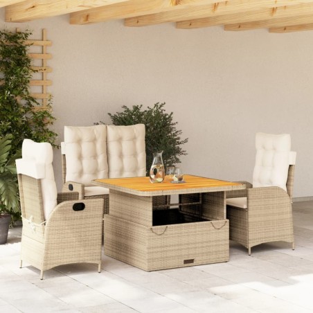 Ensemble à manger de jardin coussins 4 pcs beige résine tressée 636383636383