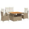 Ensemble à manger de jardin coussins 4 pcs beige résine tressée 636383636383