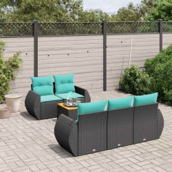 Ensemble de canapé de jardin 6 pcs avec coussins noir résine tressée 636404636404