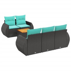 Ensemble de canapé de jardin 6 pcs avec coussins noir résine tressée 636404636404