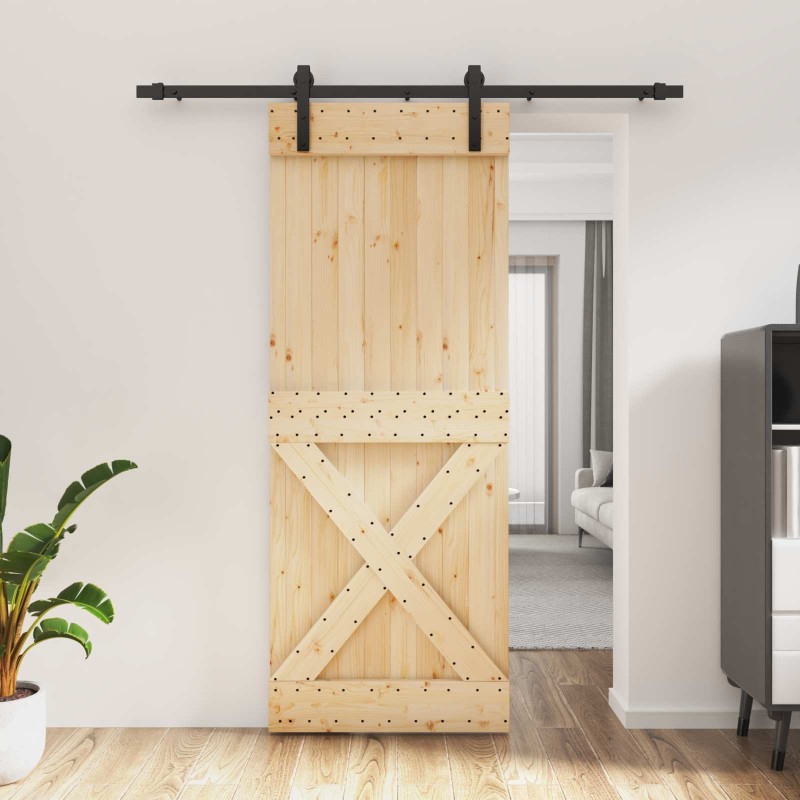 Porte coulissante Naturel et noir 80 x 210 cm 636417636417
