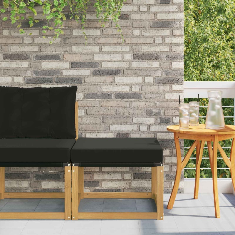Pouf d'Extérieur Bois d'acacia massif et tissu Textilène Blanc 636419636419