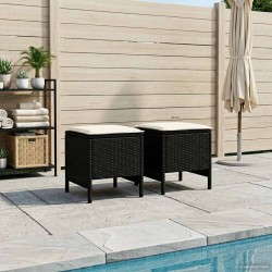 Pouf de Jardin 2 Pièce Noir et Crème 38 x 38 x 45 cm Rotin PE 636425636425