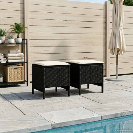 Pouf de Jardin 2 Pièce Noir et Crème 38 x 38 x 45 cm Rotin PE 636425636425