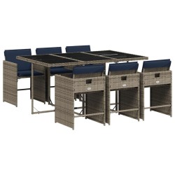 Ensemble à manger de jardin 7 pcs coussins gris résine tressée 636438636438