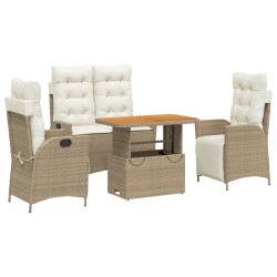 Ensemble à manger de jardin coussins 4 pcs beige résine tressée 636466636466