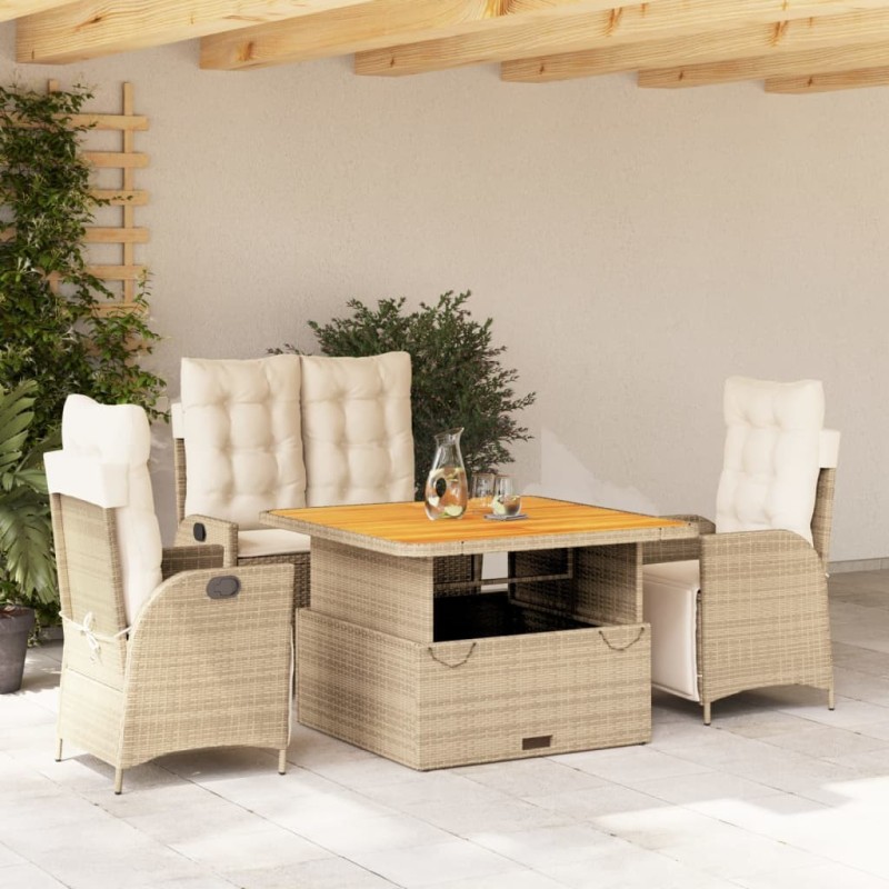 Ensemble à manger de jardin coussins 4 pcs beige résine tressée 636467636467