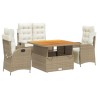 Ensemble à manger de jardin coussins 4 pcs beige résine tressée 636467636467