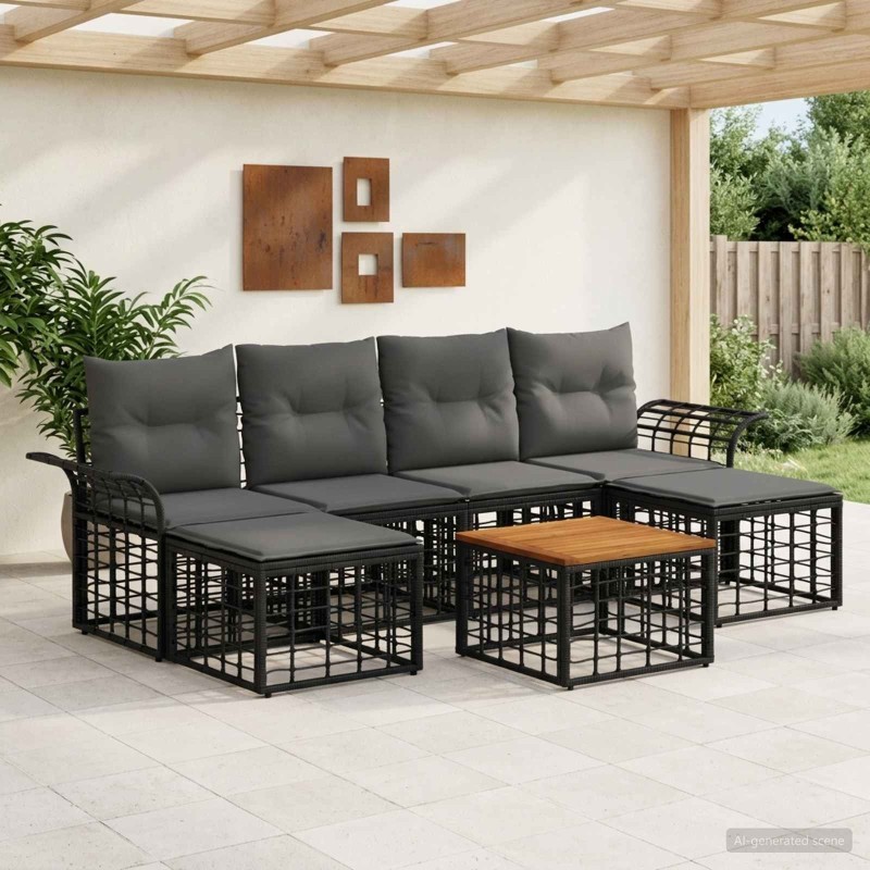 Ensemble de canapés d'extérieur 7 pcs Noir et Gris foncé 636522636522