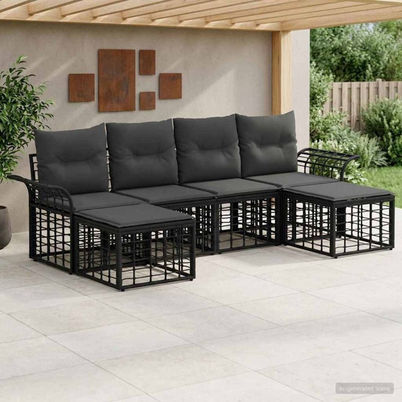 Ensemble de canapés d'extérieur 6 pcs Noir et Gris foncé 636525636525