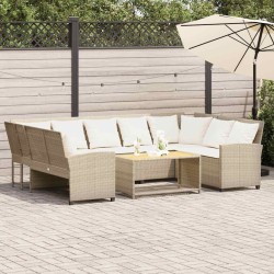 Canapé de jardin avec coussins beige résine tressée 636542636542