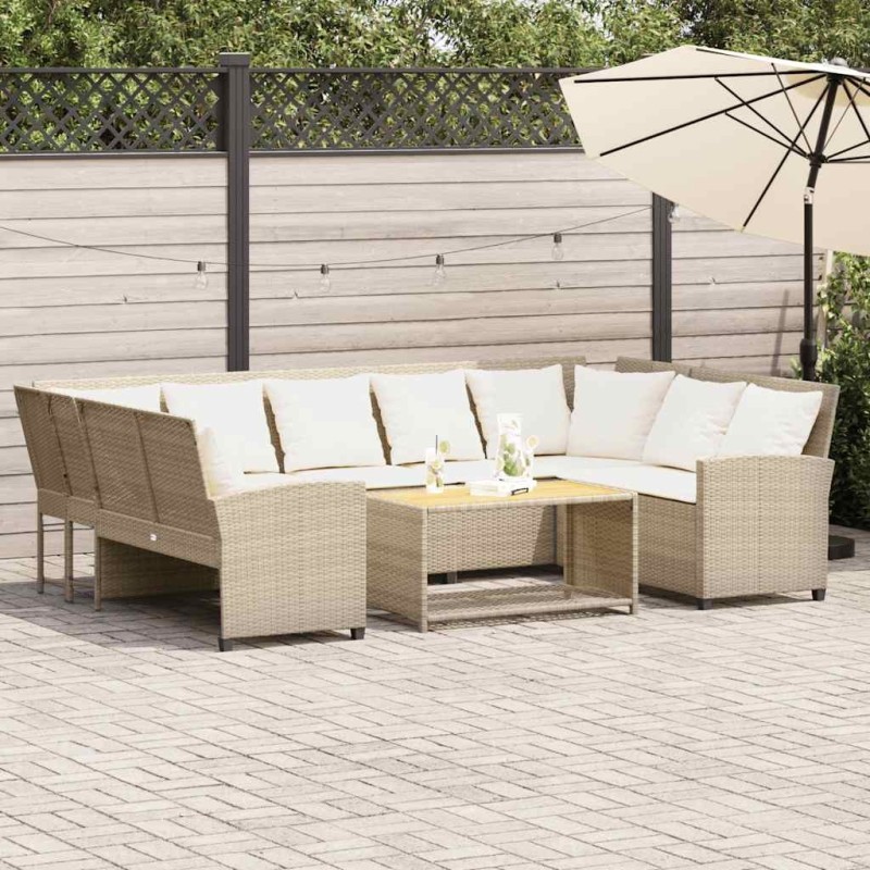 Canapé de jardin avec coussins beige résine tressée 636542636542