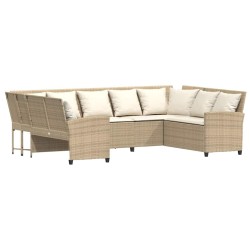 Canapé de jardin avec coussins beige résine tressée 636542636542