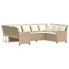 Canapé de jardin avec coussins beige résine tressée 636542636542