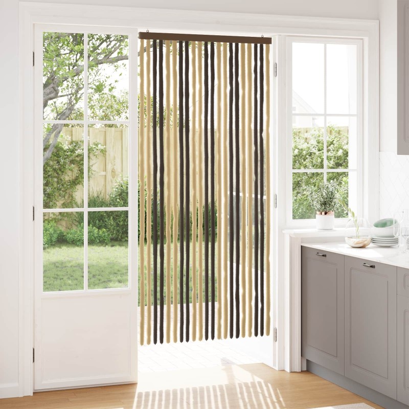 Rideau anti-insectes en chenille Marron foncé et beige 636560636560