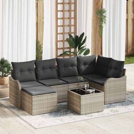 Ensemble de canapé de jardin 7 pcs Gris clair polyrotin 636563636563